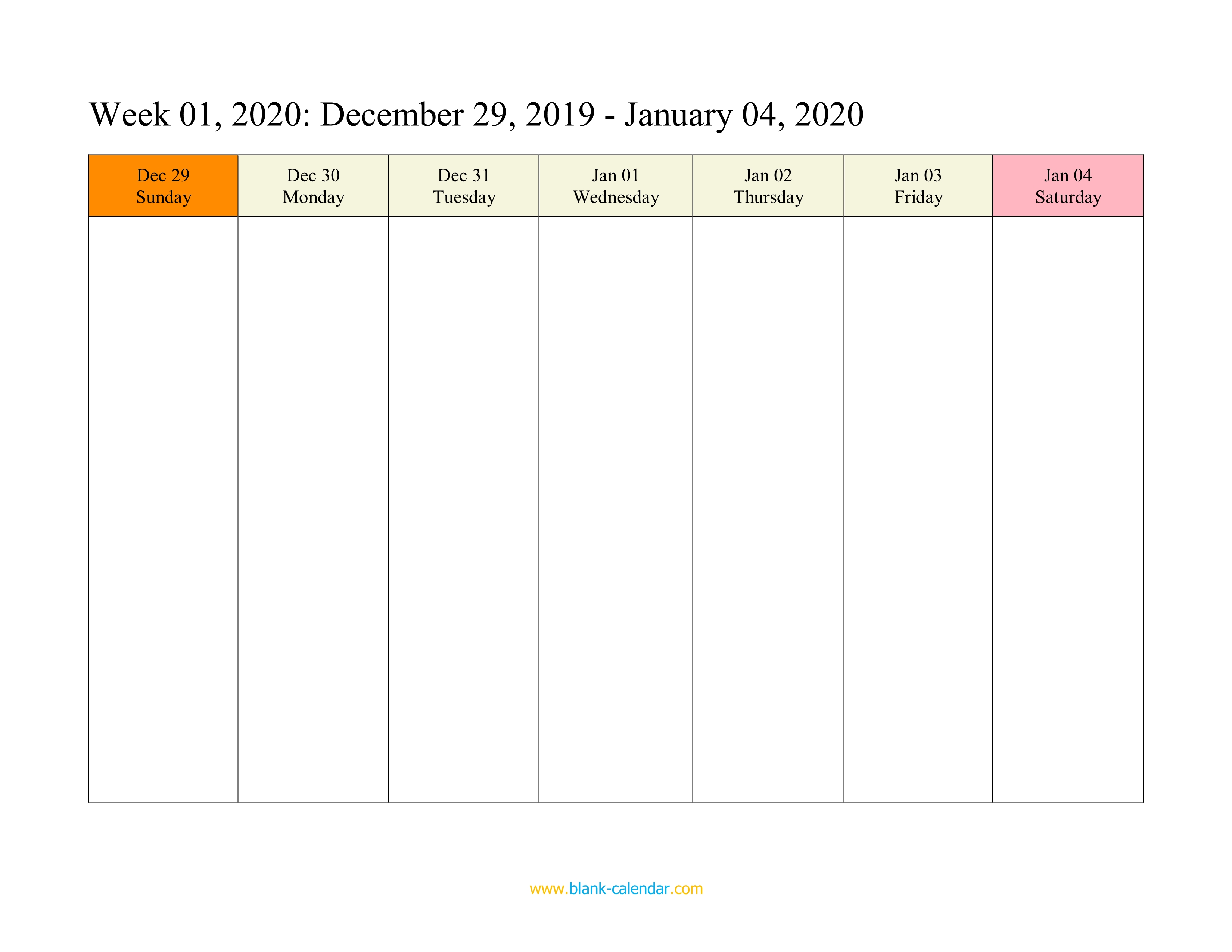 2020 Weekly Calendar Printable Pdf