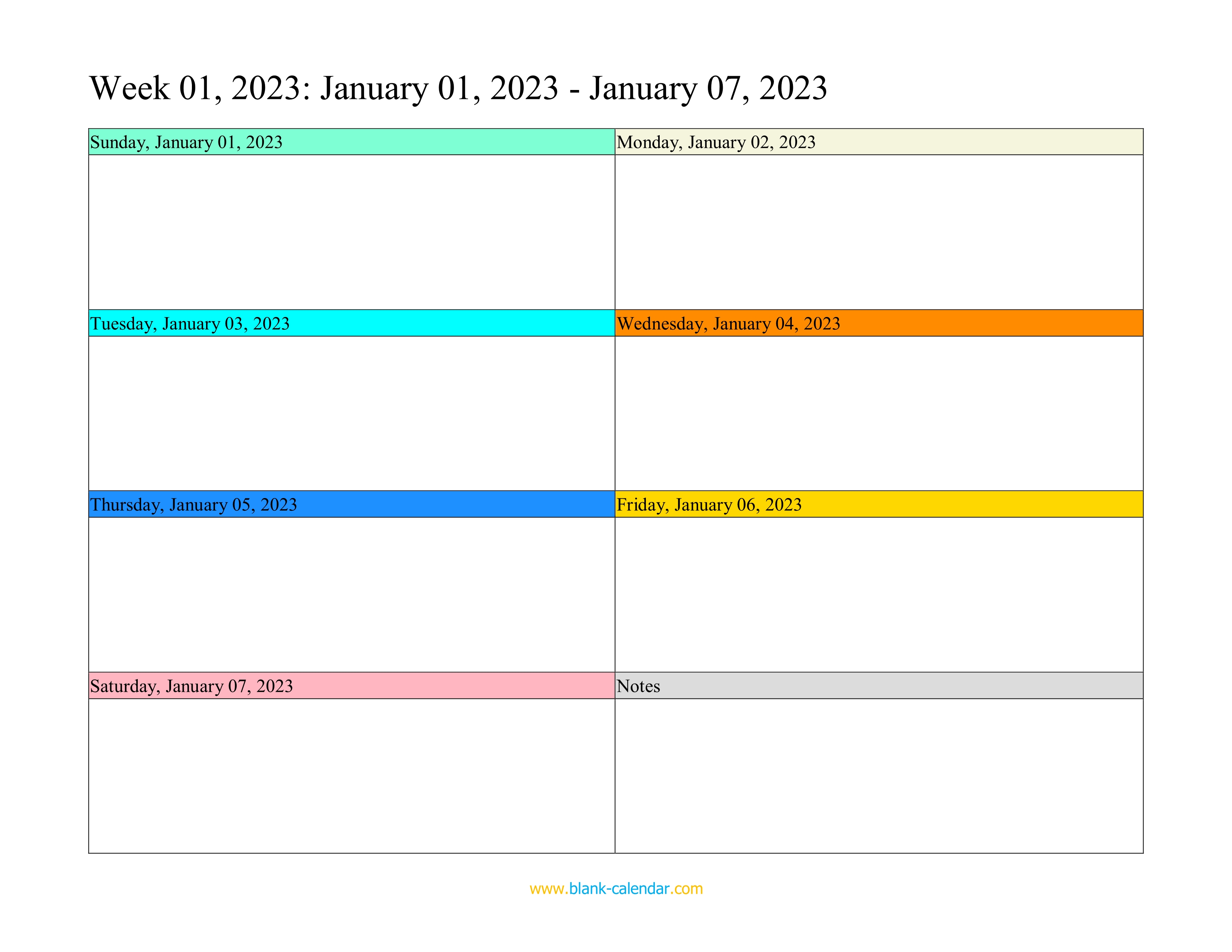 Weekly Calendar 2023 WORD EXCEL PDF 