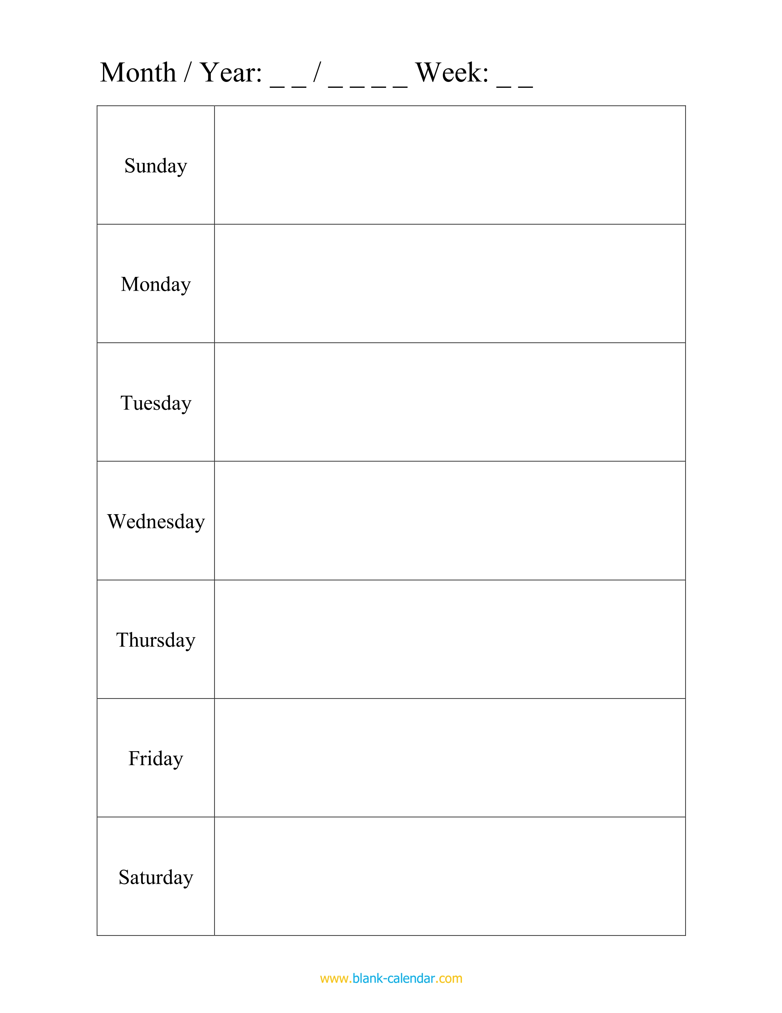 Downloadable Weekly Schedule Template from www.blank-calendar.com