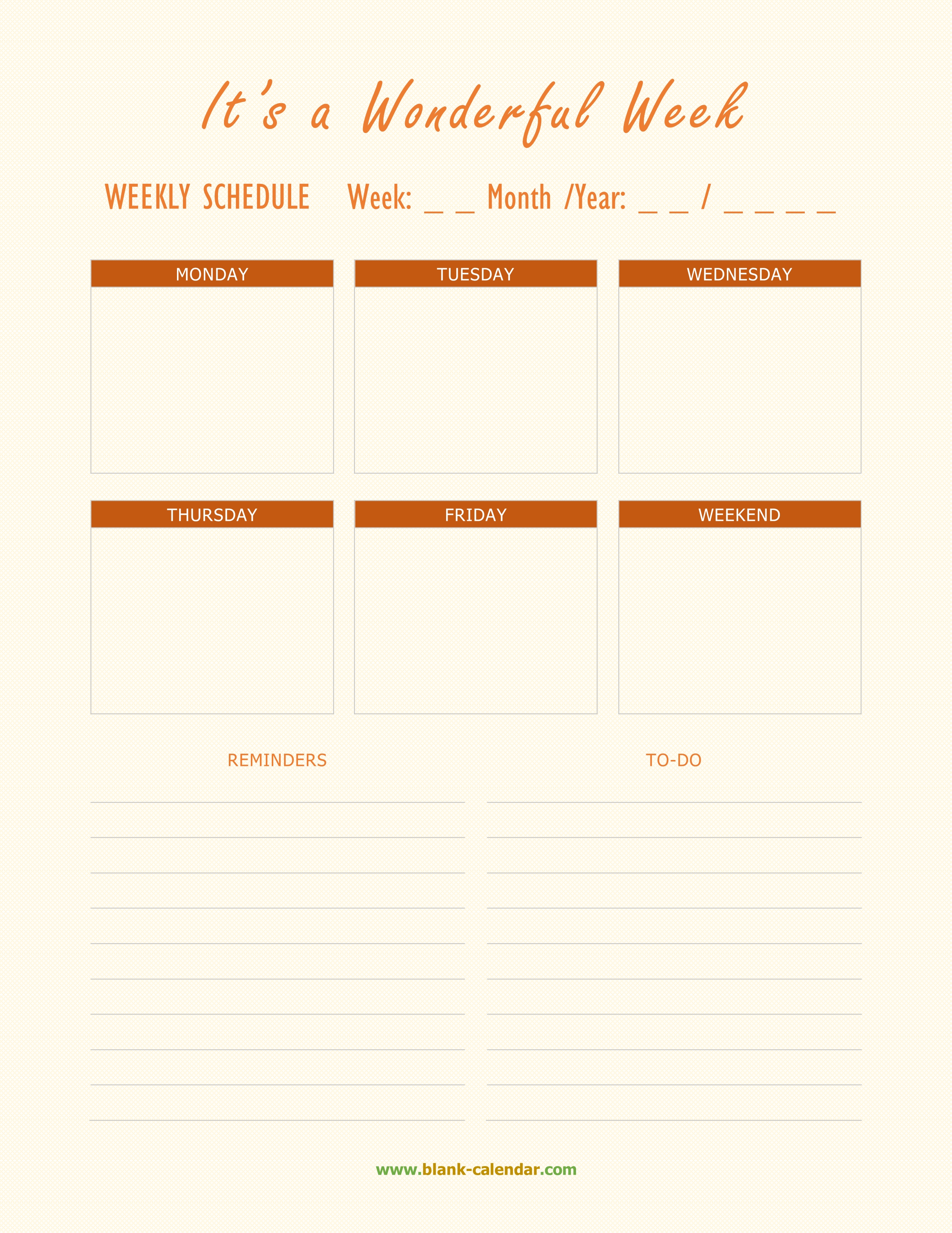 Editable PDF Weekly Schedule Template