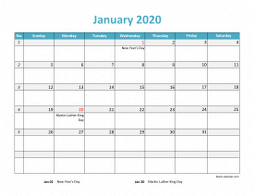 excel calendar 2020 holidays landscape