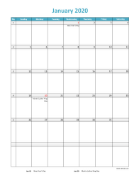 excel calendar 2020 holidays portrait