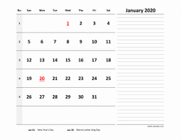 excel calendar 2020 larger print