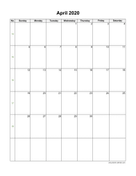 April 2020 Blank Calendar (US Holidays, vertical)