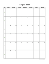 August 2020 Blank Calendar (US Holidays, vertical)
