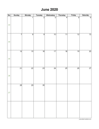 June 2020 Blank Calendar (vertical)