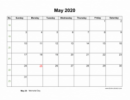 May 2020 blank calendar (horizontal)