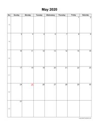 May 2020 Blank Calendar (vertical)