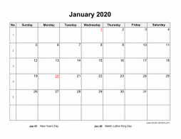 Blank Calendar 2020 (monthly, 12 pages, horizontal)