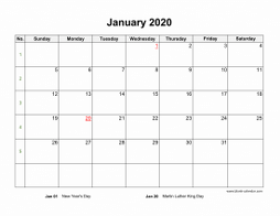 Blank Calendar 2020 (US Holidays, 12 pages, horizontal)