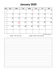Blank Calendar 2020 (Space for Notes, 12 pages, vertical)