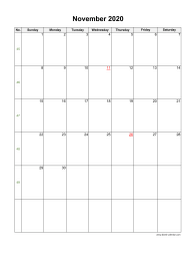 November 2020 Blank Calendar (vertical)