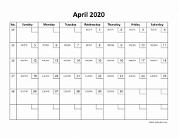 Printable April 2020 Calendar with check boxes (horizontal)