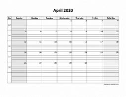 Printable April 2020 Calendar, large box grid, space for notes (horizontal)