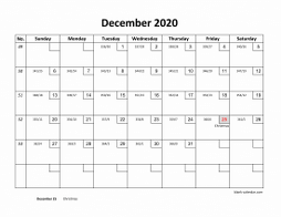Printable December 2020 Calendar with check boxes (horizontal)