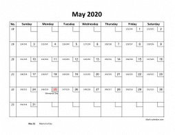 May 2020 printable calendar with check boxes
