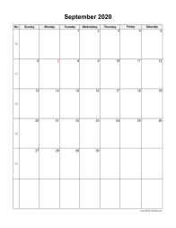 September 2020 Blank Calendar (vertical)