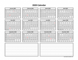 Blank Calendar 2020 with Space for Notes