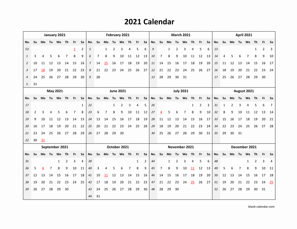 Yearly 2021 Calendars