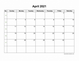 April 2021 Blank Calendar (horizontal)