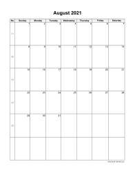 August 2021 Blank Calendar (US Holidays, vertical)