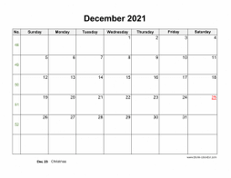 December 2021 Blank Calendar (horizontal)