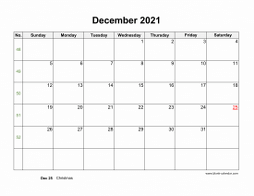 December 2021 Blank Calendar with US Holidays (horizontal)