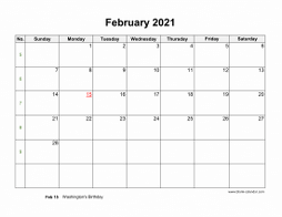 February 2021 blank calendar (horizontal)