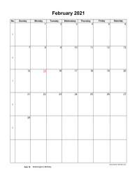 February 2021 Blank Calendar (US Holidays, vertical)