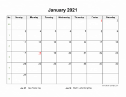 January 2021 Blank Calendar (horizontal)