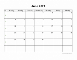 Download June 2021 Blank Calendar with US Holidays (horizontal)