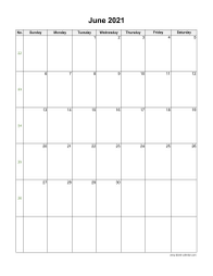 June 2021 Blank Calendar (US Holidays, vertical)