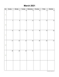 March 2021 Blank Calendar (US Holidays, vertical)