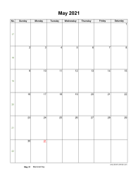 May 2021 Blank Calendar (US Holidays, vertical)