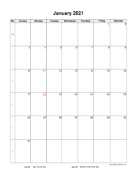 Blank Calendar 2021 (US Holidays, 12 pages, vertical)