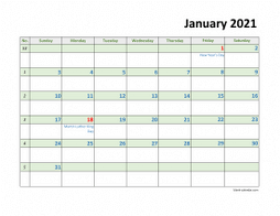 Monthly 2021 calendar with lots of space for notes for each day