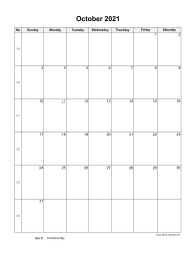 October 2021 Blank Calendar (US Holidays, vertical)