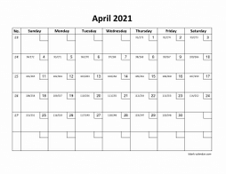 Printable April 2021 Calendar with check boxes (horizontal)