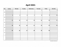 Printable April 2021 Calendar, large box grid, space for notes (horizontal)