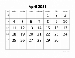 Printable April 2021 Calendar, large font design , holidays on red (horizontal)