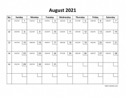 Printable August 2021 Calendar with check boxes (horizontal)
