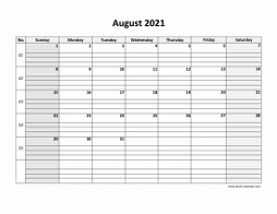 Printable August 2021 Calendar, large box grid, space for notes (horizontal)