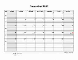 Printable December 2021 Calendar, large box grid, space for notes (horizontal)