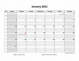 Printable January 2021 Calendar, large box grid, space for notes (horizontal)