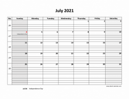 Printable July 2021 Calendar, large box grid, space for notes (horizontal)