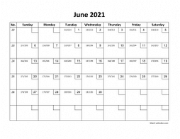 Printable June 2021 Calendar with check boxes (horizontal)
