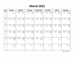 Printable March 2021 Calendar with check boxes (horizontal)