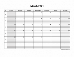 Free Download Printable March 2021 Calendar, large box grid, space for ...