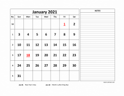 Printable Calendar 2021, large space for appointment and notes (12 pages, horizontal)