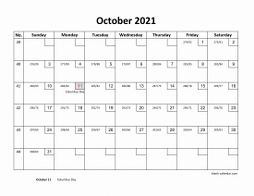 Printable October 2021 Calendar with check boxes (horizontal)